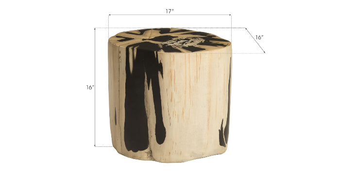 Tabouret rond en bois pétrifié moulé beige