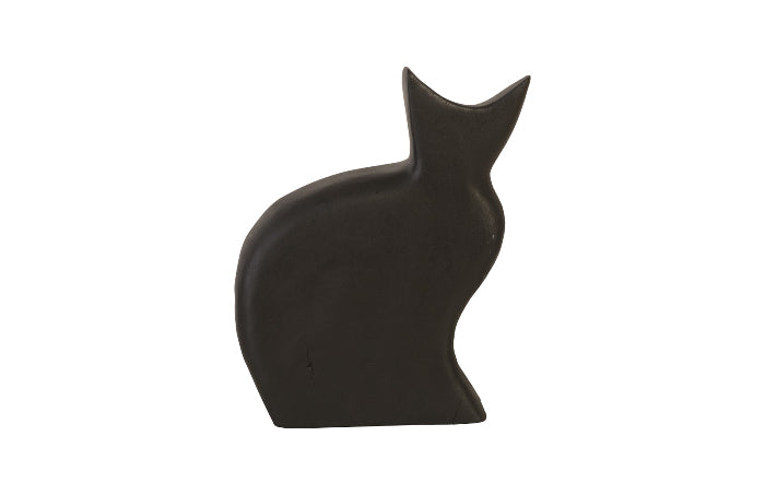 Sculpture de chat assis en bois de Chamcha (noir brûlé)