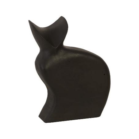 Sculpture de chat assis en bois de Chamcha (noir brûlé)