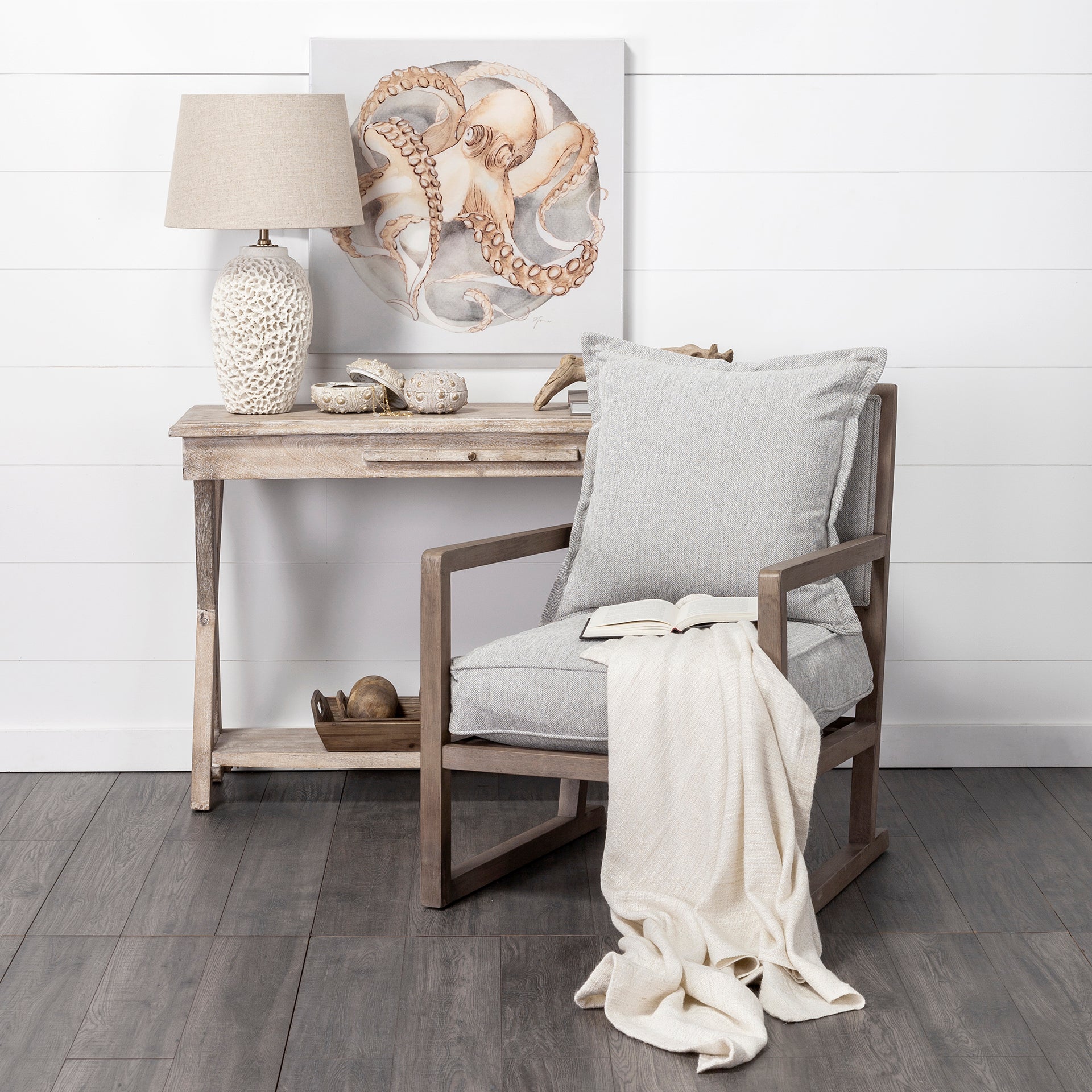 Sherlock Frost Gray Wood Frame Accent Chair