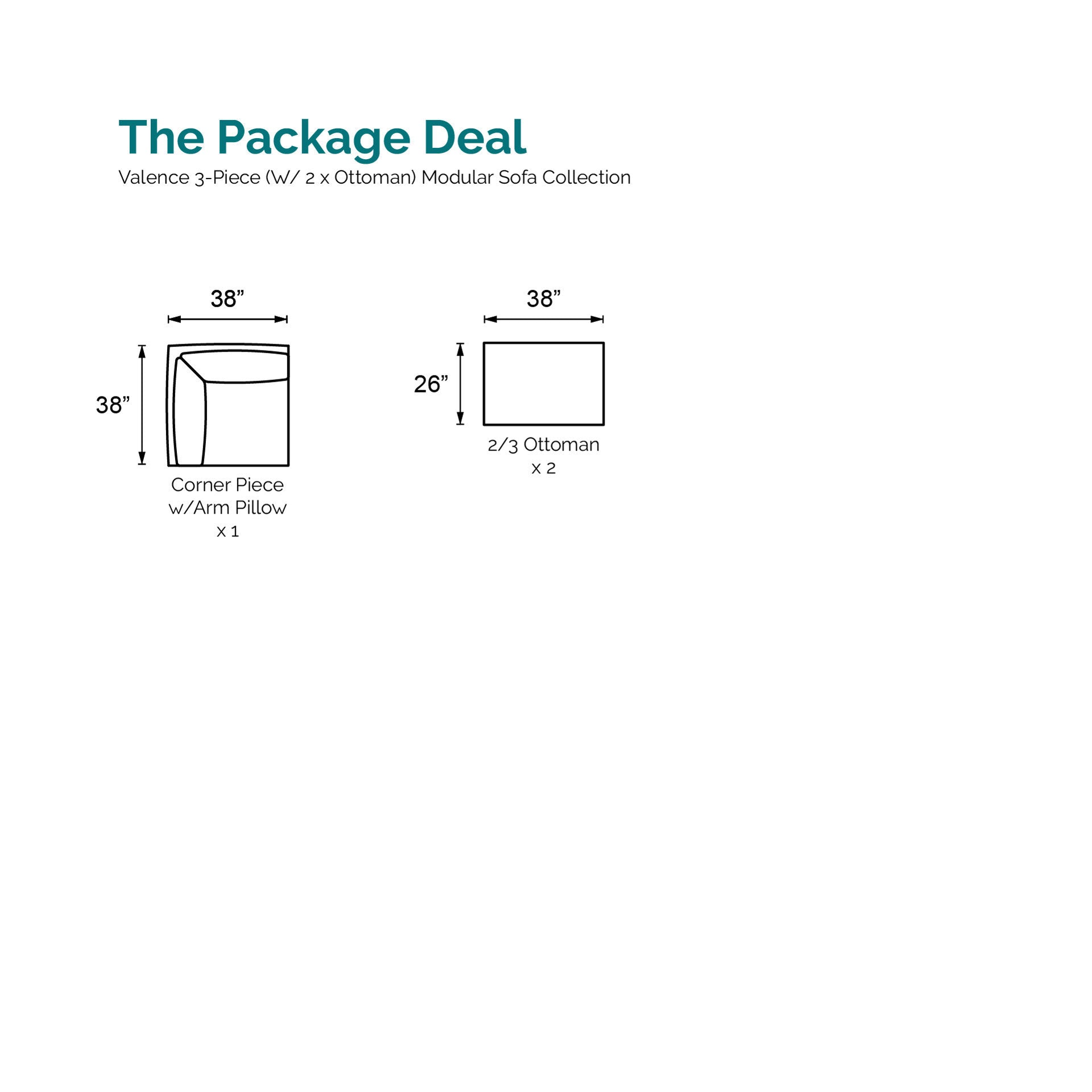 Valence 3 Piece (Incl. 2 ottoman) Modular Sofa Set