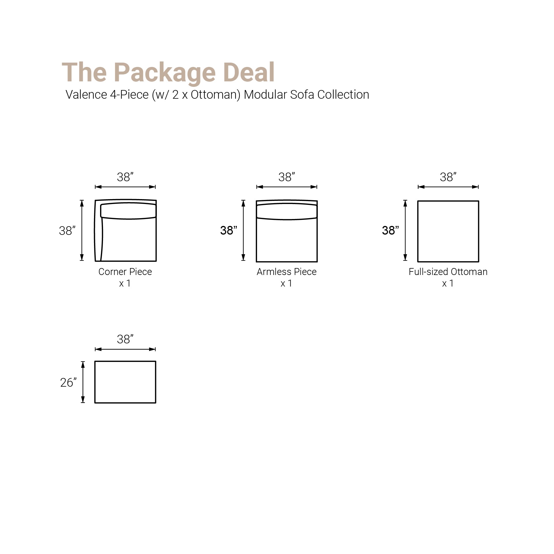 Valence 4 Piece (Incl. 2 Ottoman) Modular Sofa Set