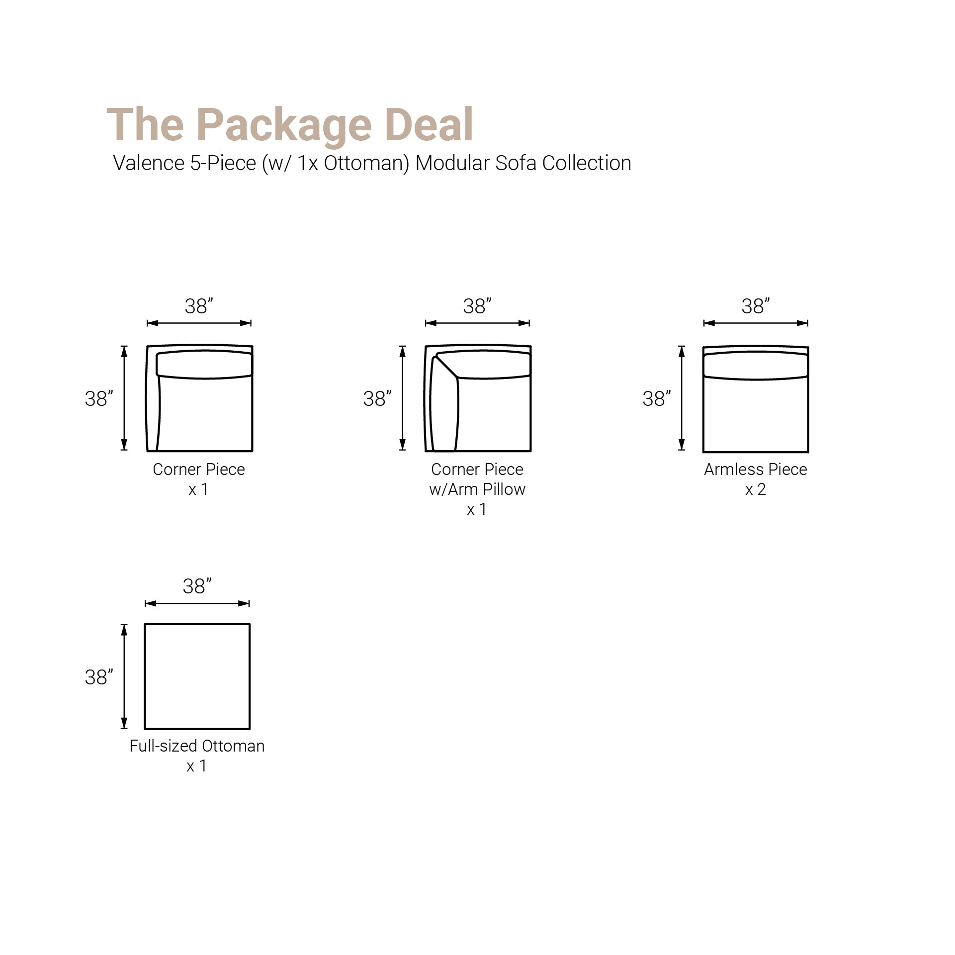 Valence 5 Piece (Incl. 1 ottoman) Modular Sofa Set