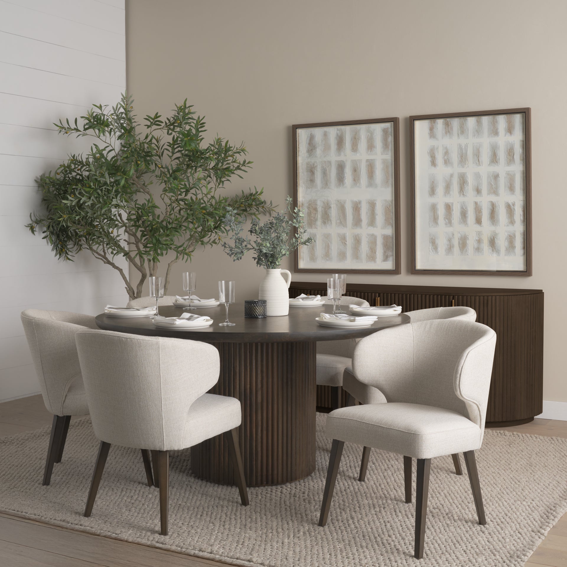 Terra Fluted Dining Table - 6 Niles Chairs - Terra Sideboard