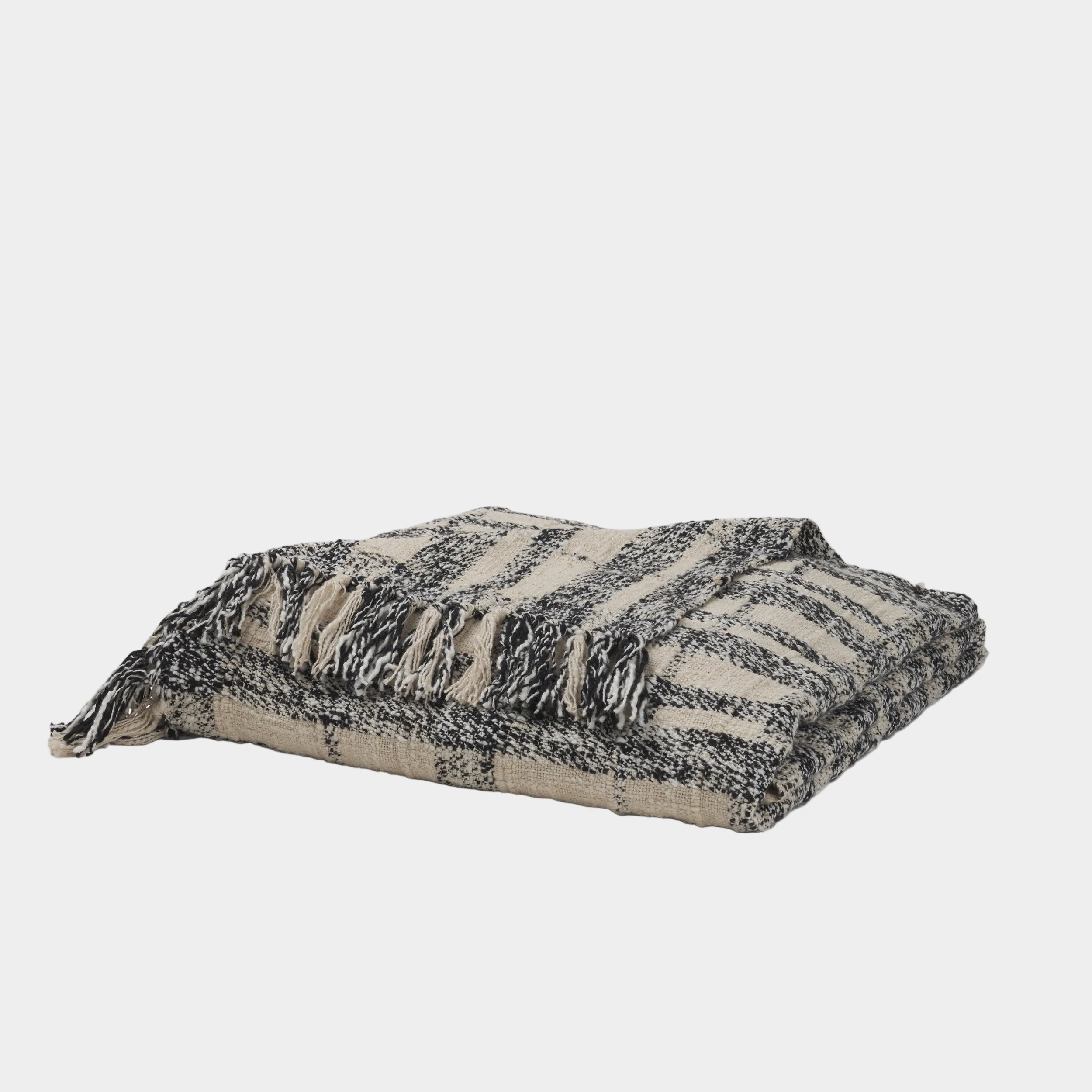 Pendle Black Plaid Cotton Throw Blanket