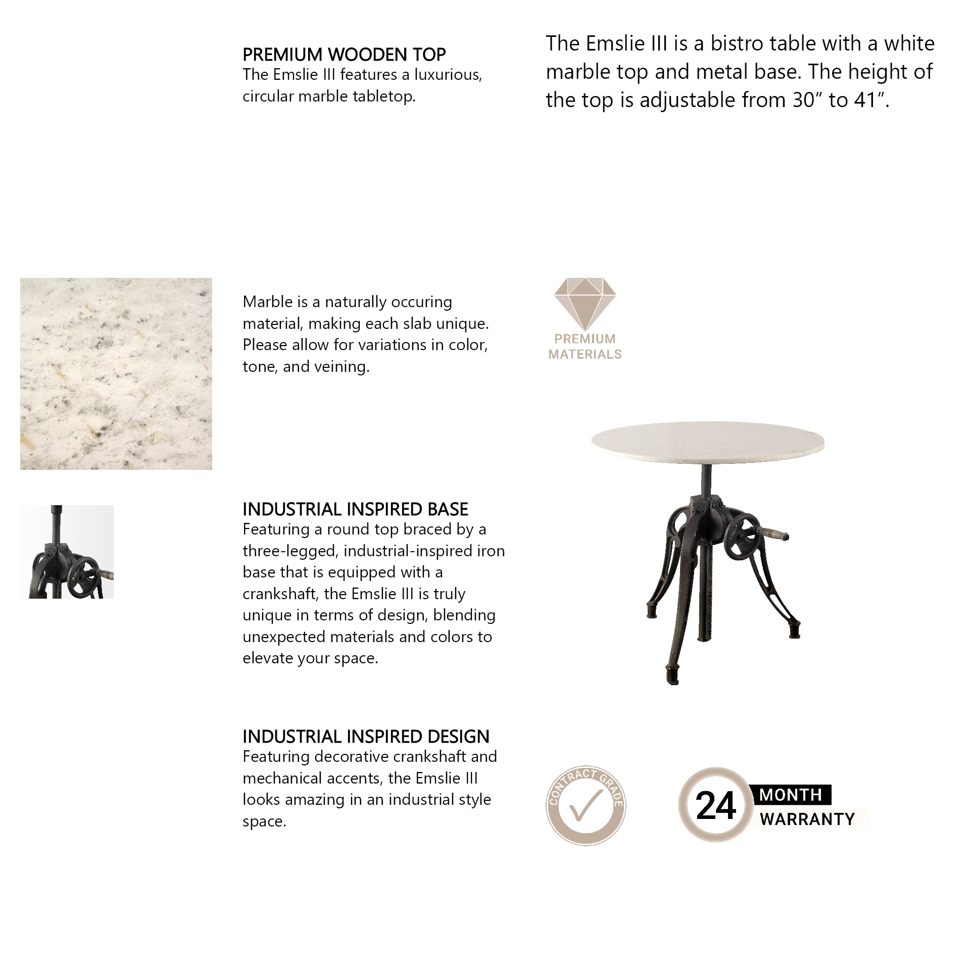 Emslie 30" Round Marble Dining Table