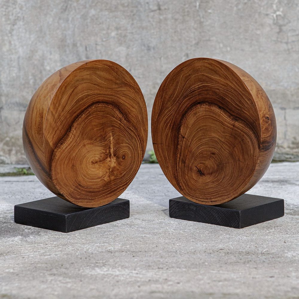 Teak and Noir Bookends, S/2