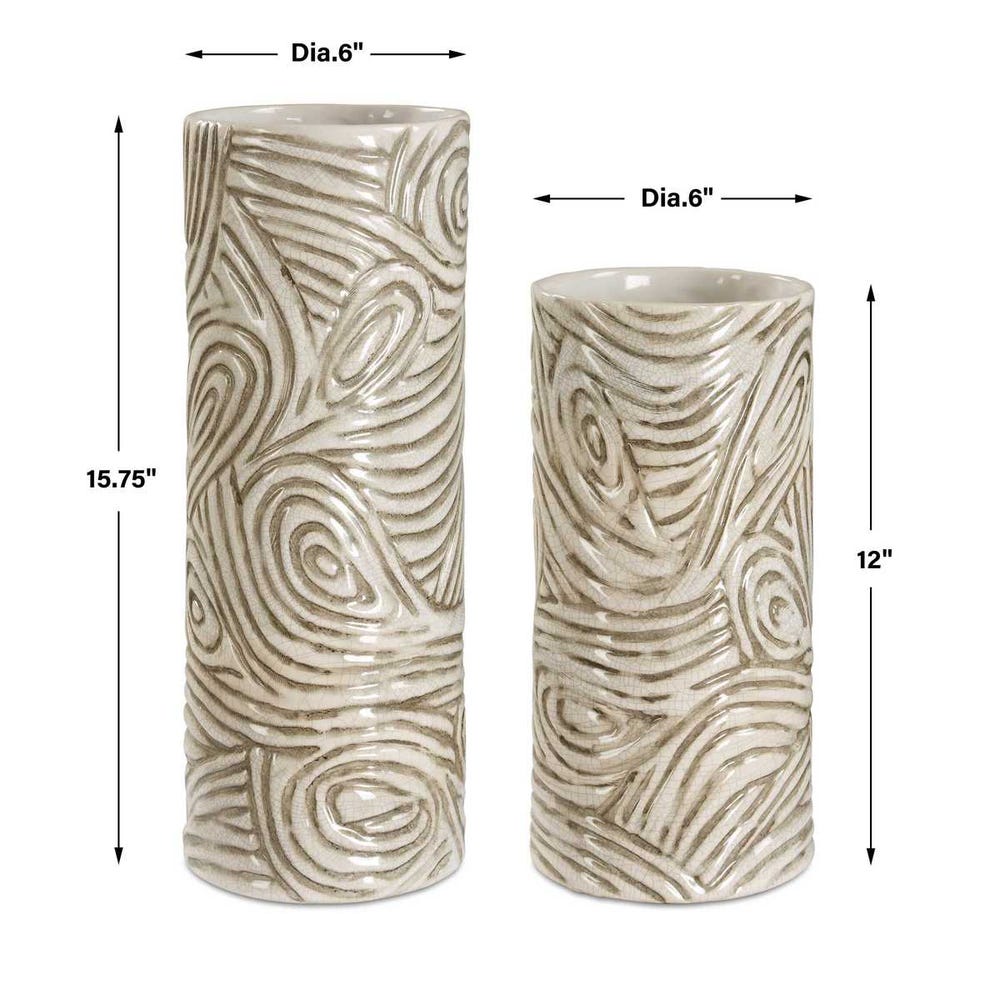 Timber Swirl Vases, S/2