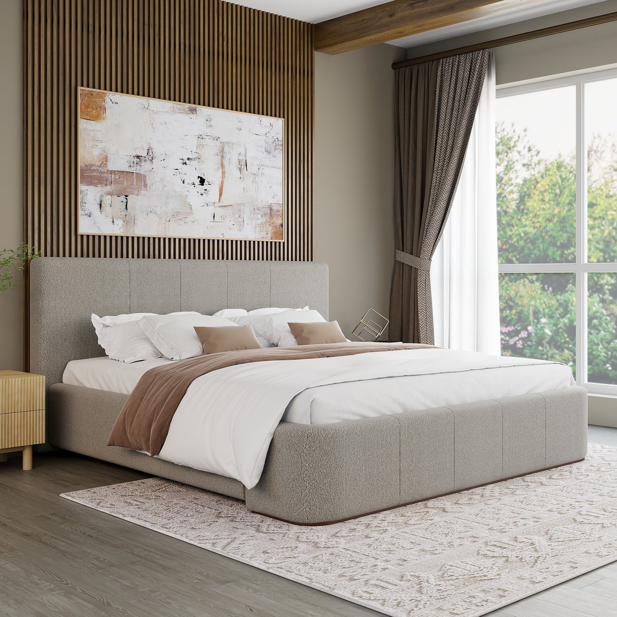Harrod 78" King Platform Bed in Mushroom and Walnut