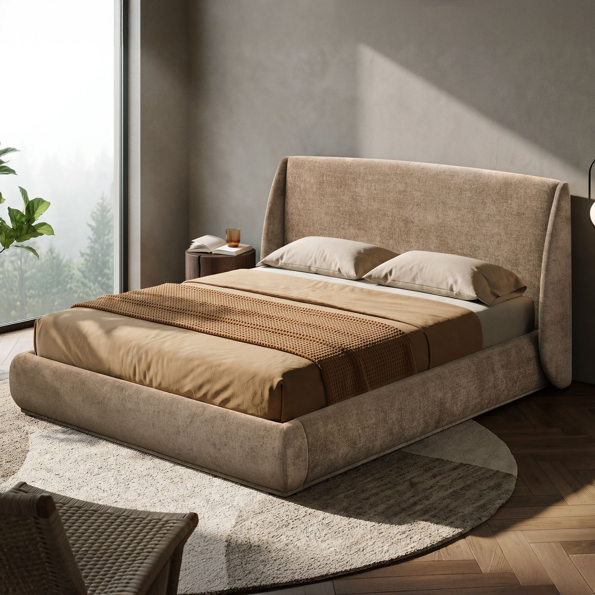 Ursula Platform Bed in Dark Beige