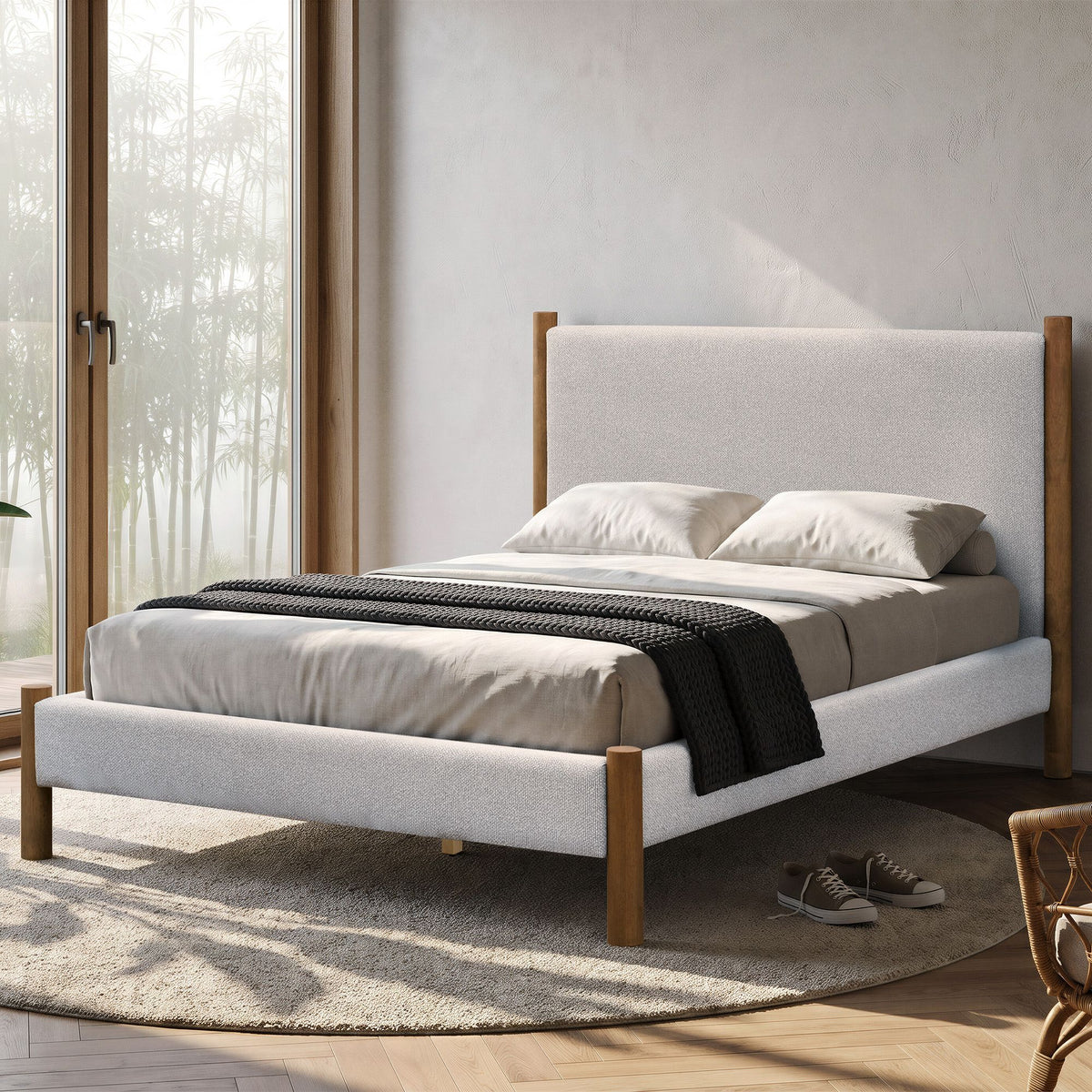 Zoran 54" Double Platform Bed in Mushroom and Walnut