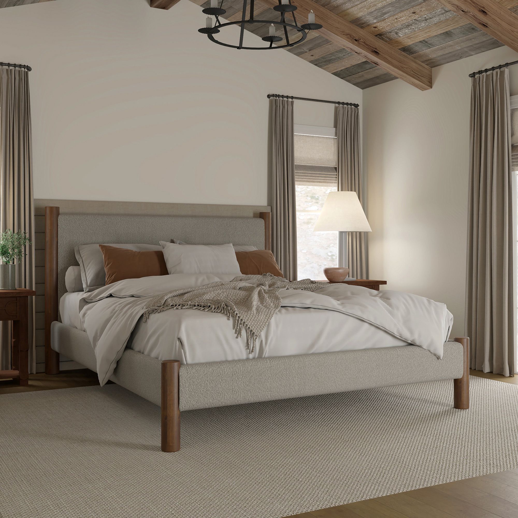 Zoran 60" Queen Platform Bed in Mushroom and Walnut