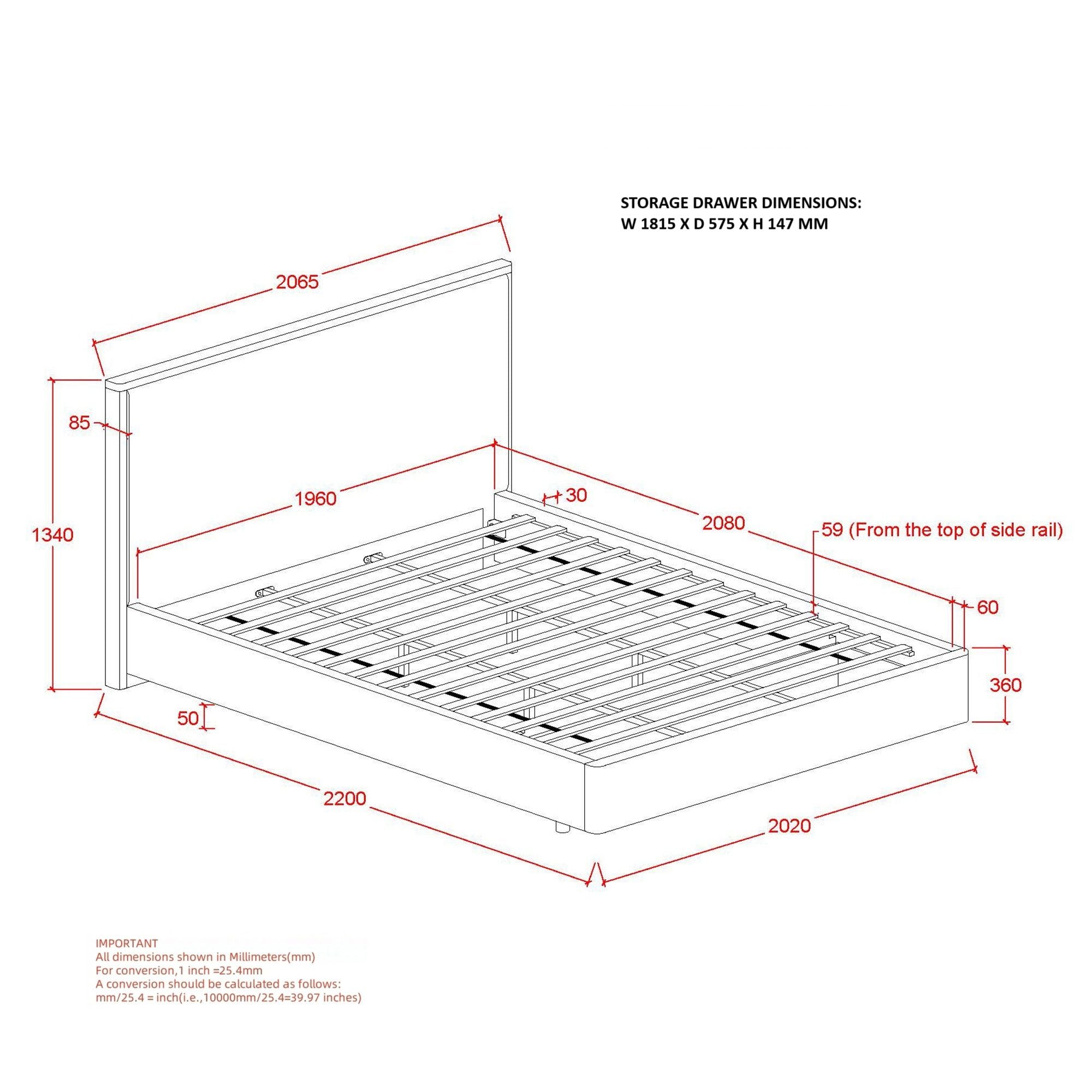 Andover 78" King Platform Bed with Drawer in Oat