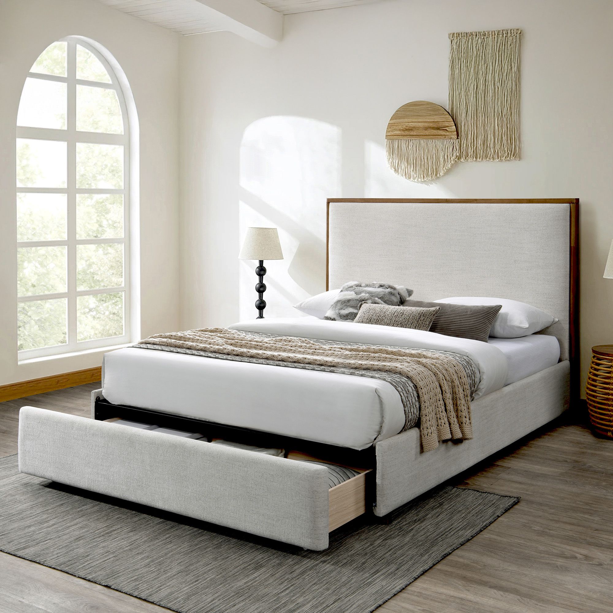 Andover 60" Queen Platform Bed with Drawer in Oat