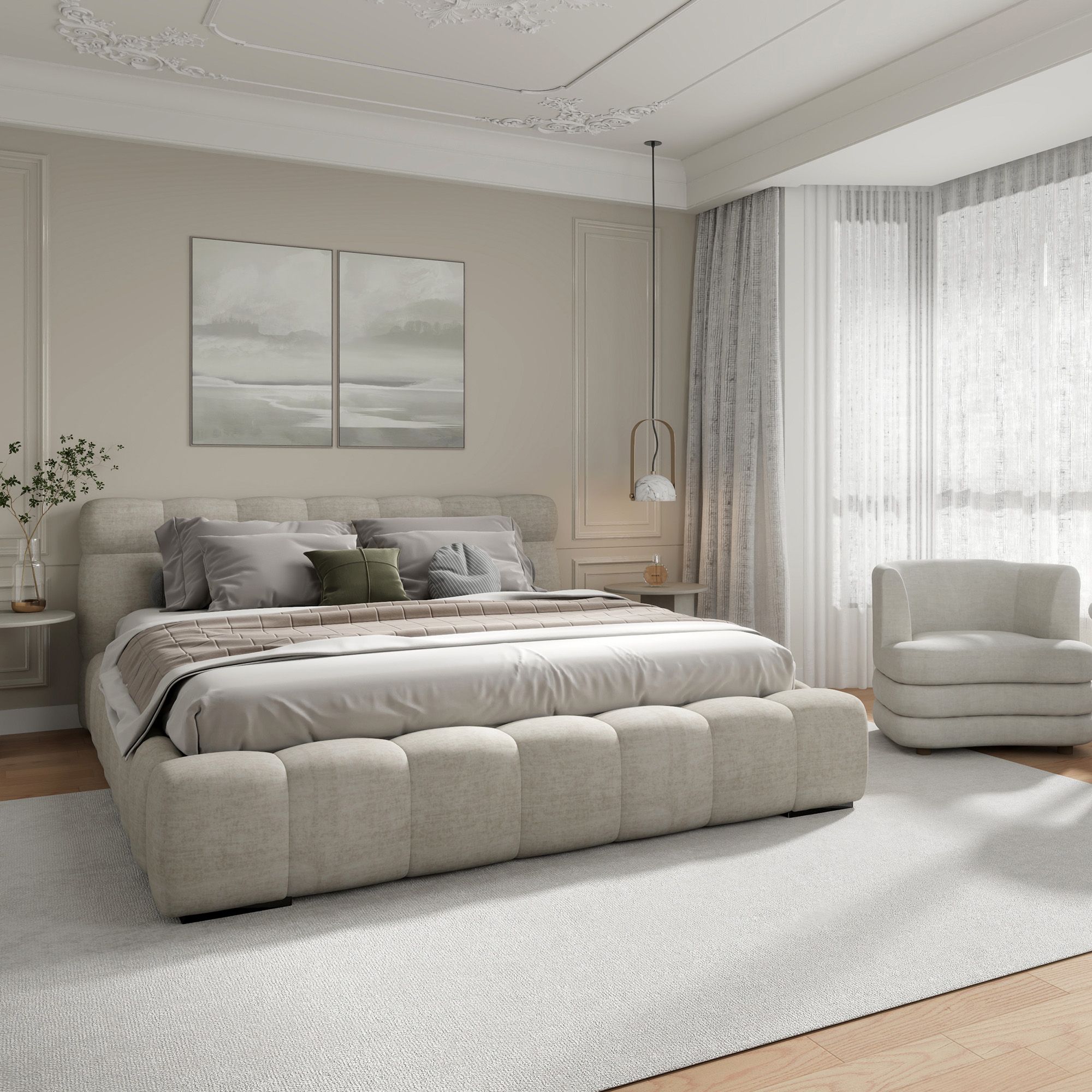 Pasha 78" King Platform Bed in Beige Pearl
