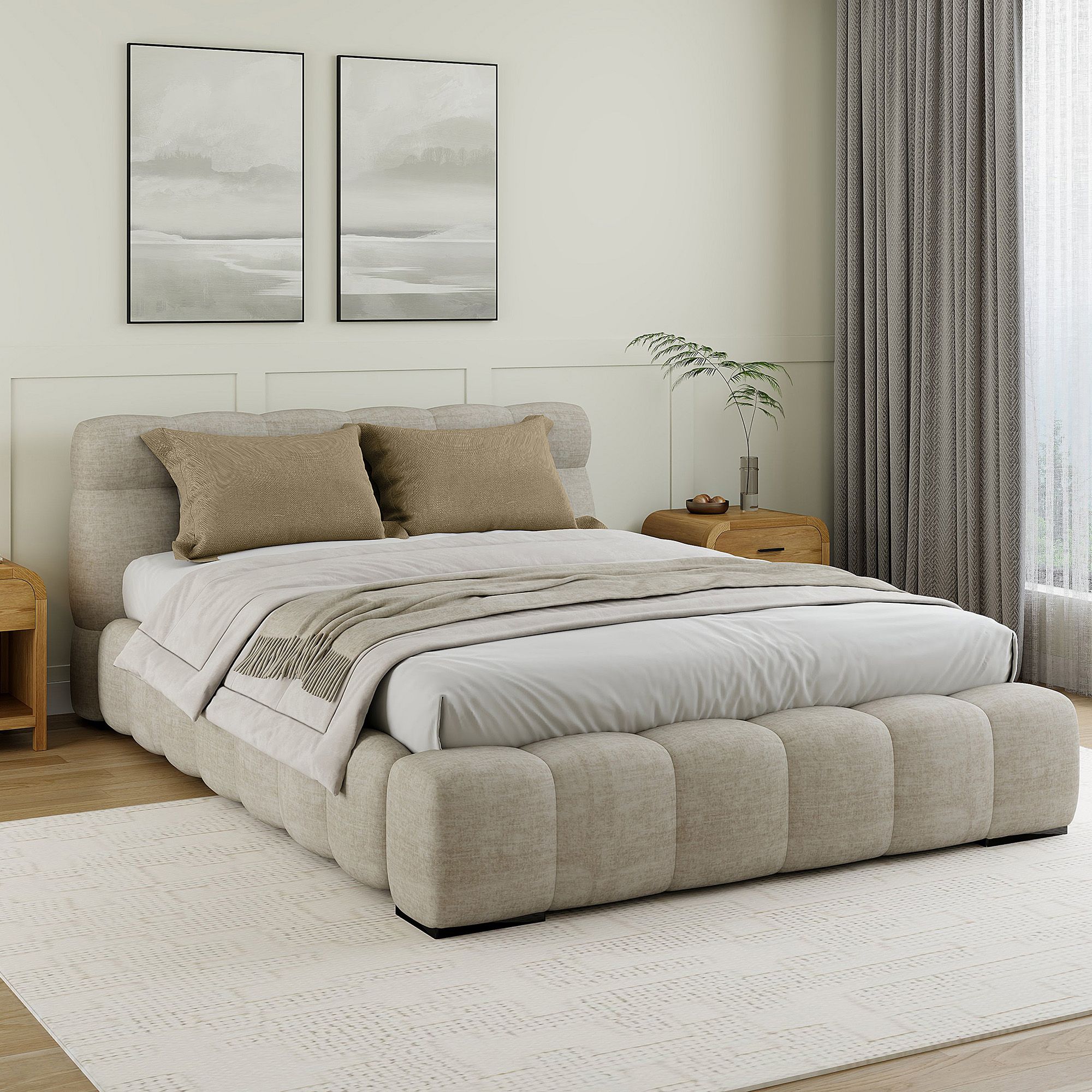 Pasha 60" Queen Platform Bed in Beige Pearl