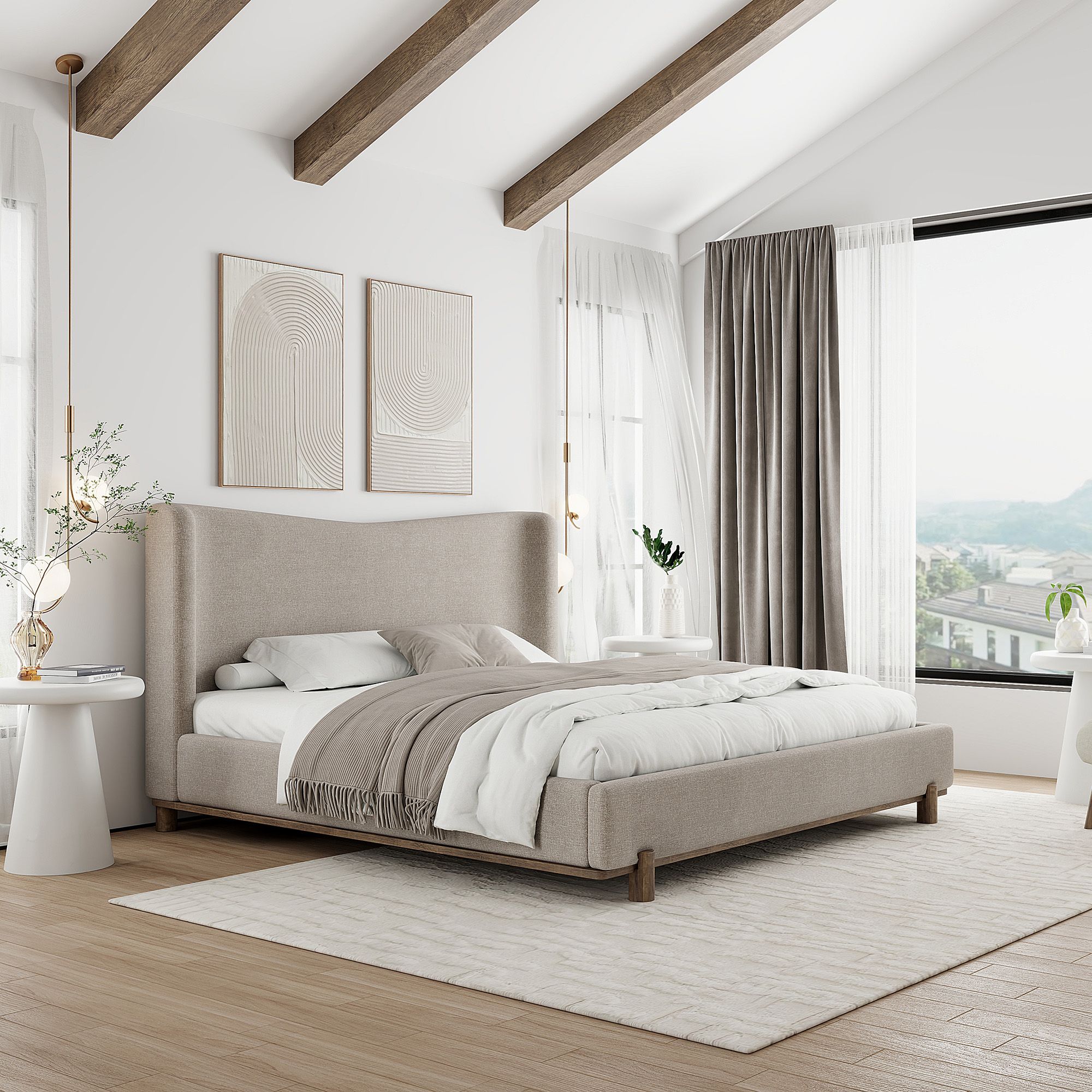 Isadora 78" King Platform Bed in Dark Beige