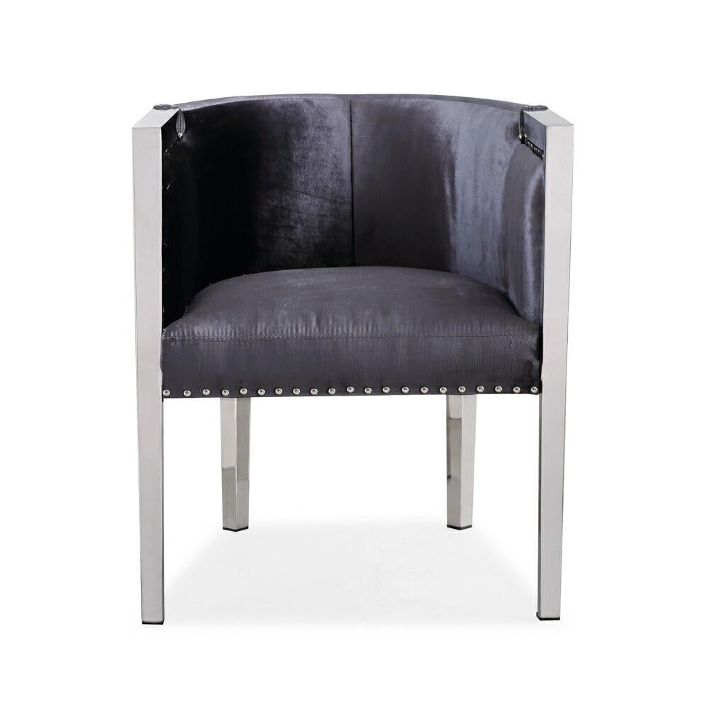 Elvis Accent Chair Stainless Steel legs Charcoal Velvet