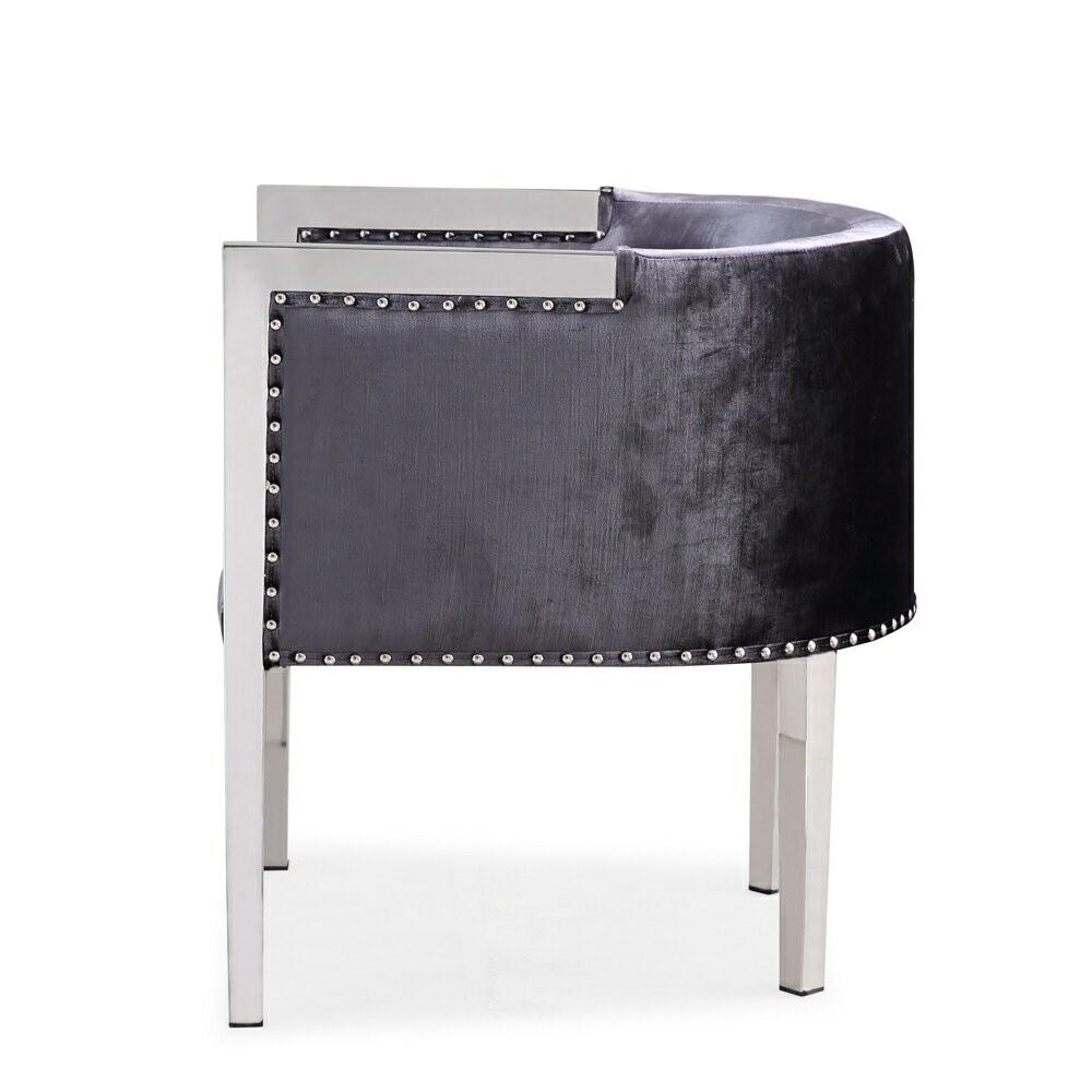 Elvis Accent Chair Stainless Steel legs Charcoal Velvet