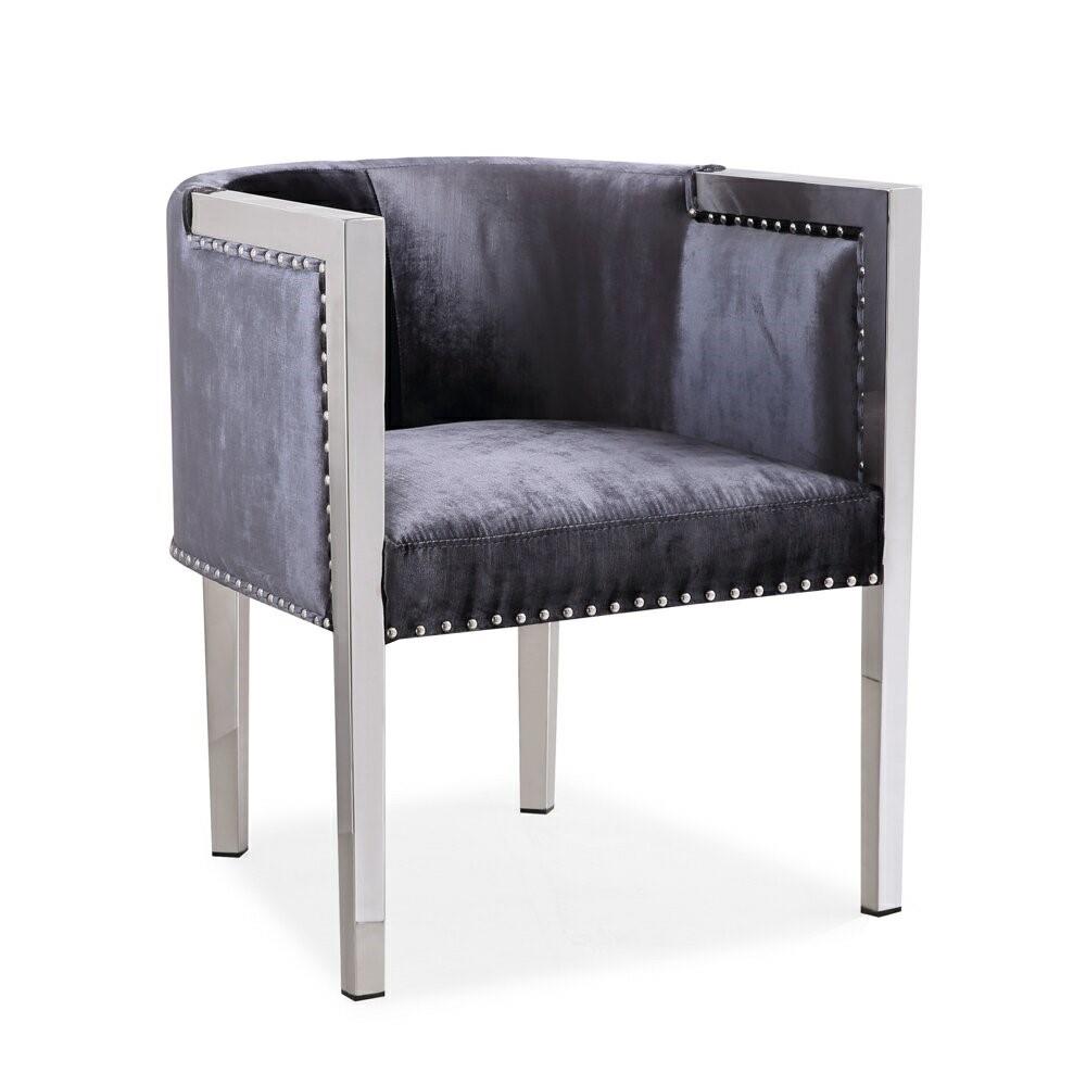 Elvis Accent Chair Stainless Steel legs Charcoal Velvet