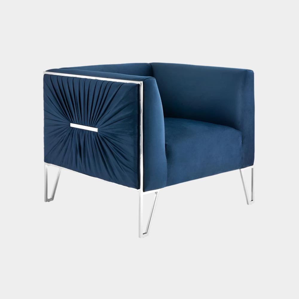 Fauteuil d'appoint Truro Gold en velours bleu