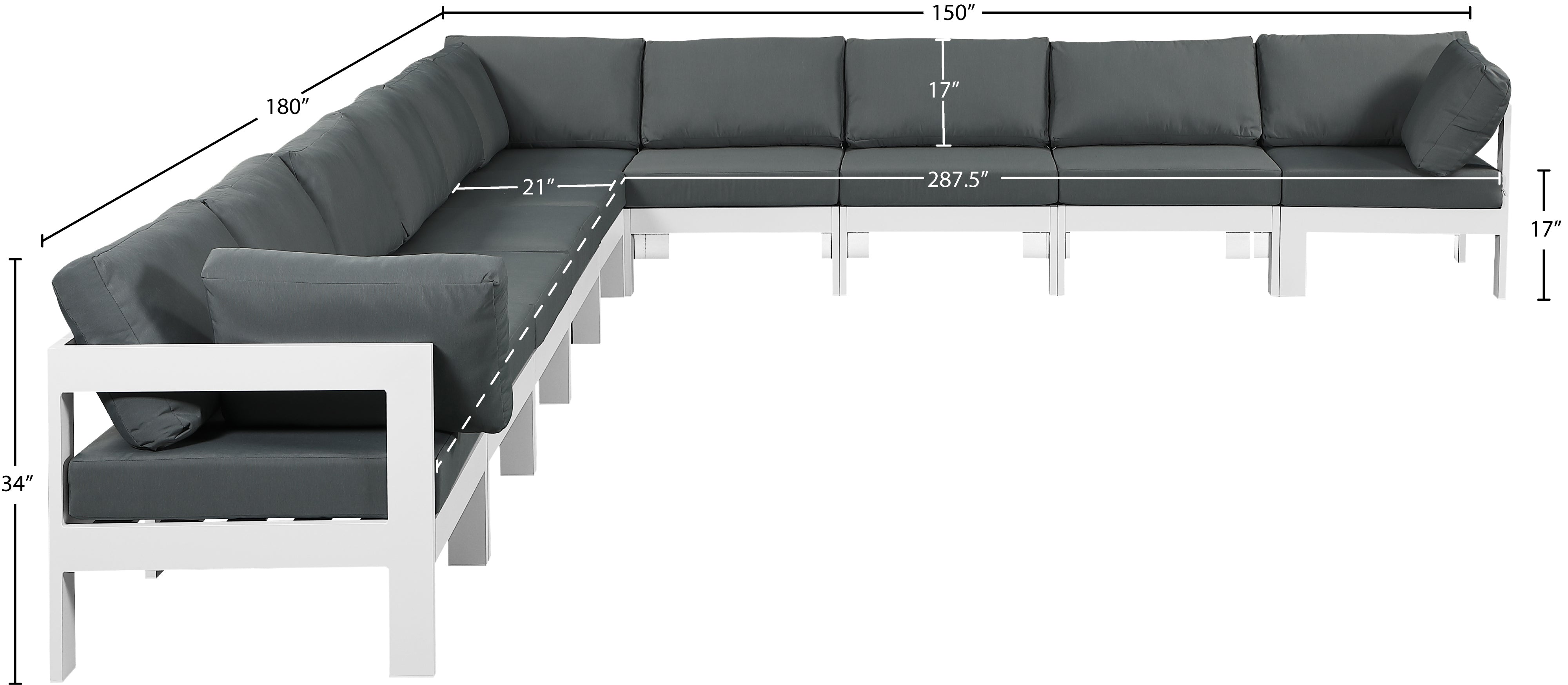 Nizuc 180" Water Resistant Fabric Upholstered Outdoor Patio 10pc. Modular Sectional