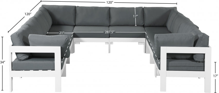 Nizuc 120" Water Resistant Fabric Upholstered Outdoor Patio 10pc. Modular Sectional