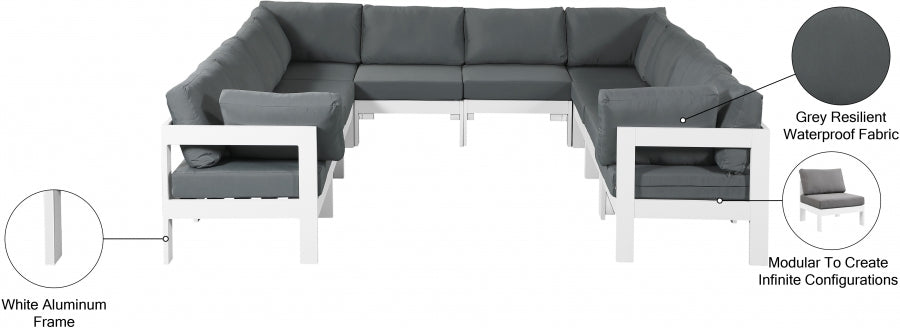 Nizuc 120" Water Resistant Fabric Upholstered Outdoor Patio 10pc. Modular Sectional