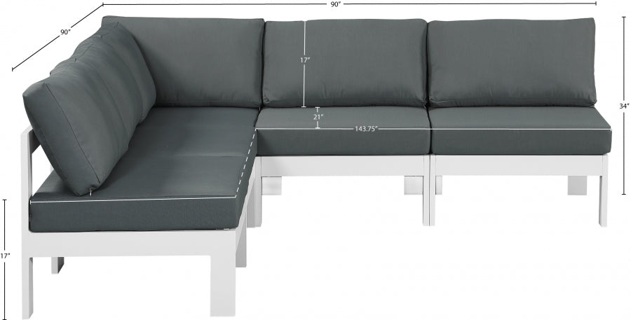 Nizuc 90" Water Resistant Fabric Upholstered Outdoor Patio 5pc. Modular Sectional