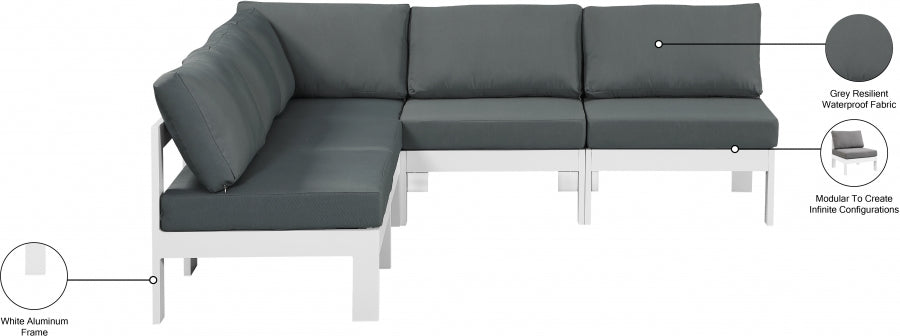 Nizuc 90" Water Resistant Fabric Upholstered Outdoor Patio 5pc. Modular Sectional