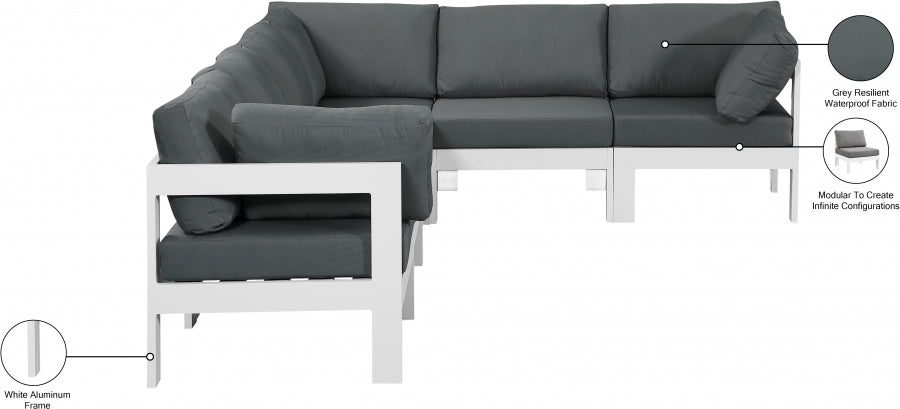 Nizuc 120" Water Resistant Fabric Upholstered Outdoor Patio 6pc. Modular Sectional