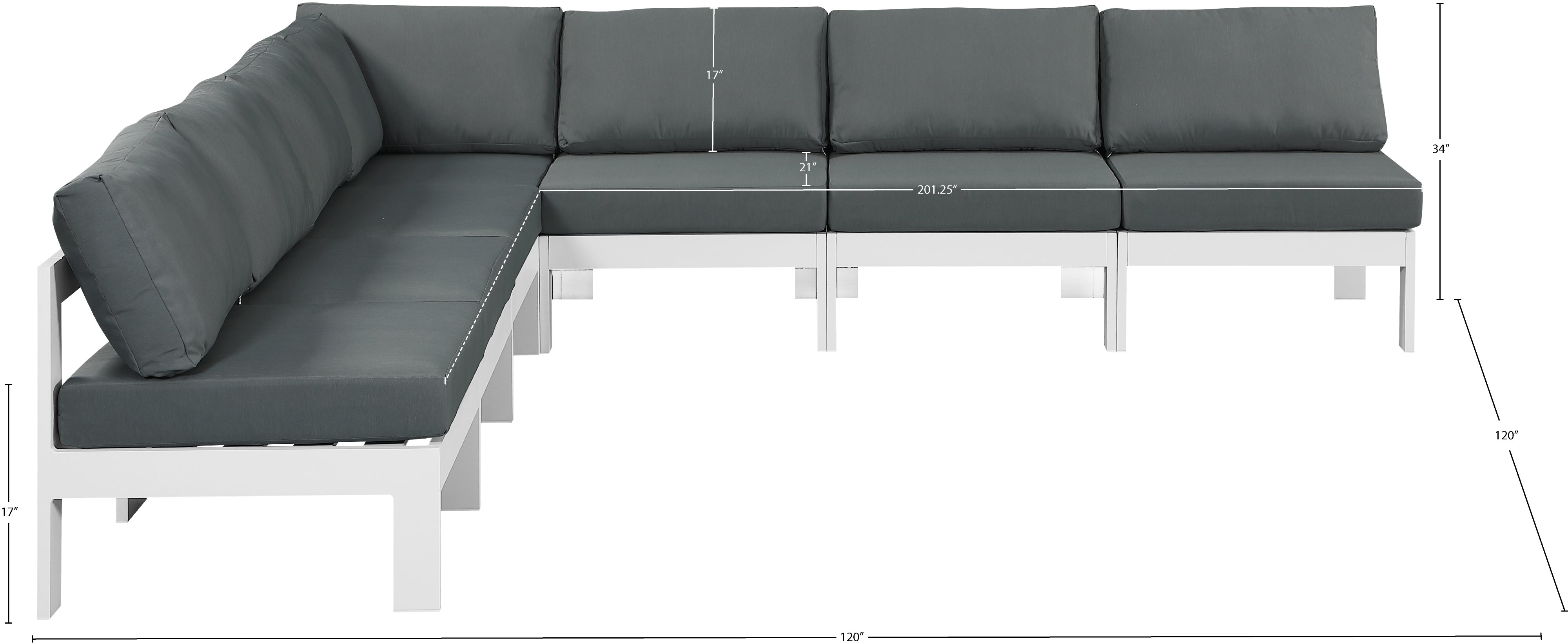 Nizuc 120" Water Resistant Fabric Upholstered Outdoor Patio 7pc. Modular Sectional