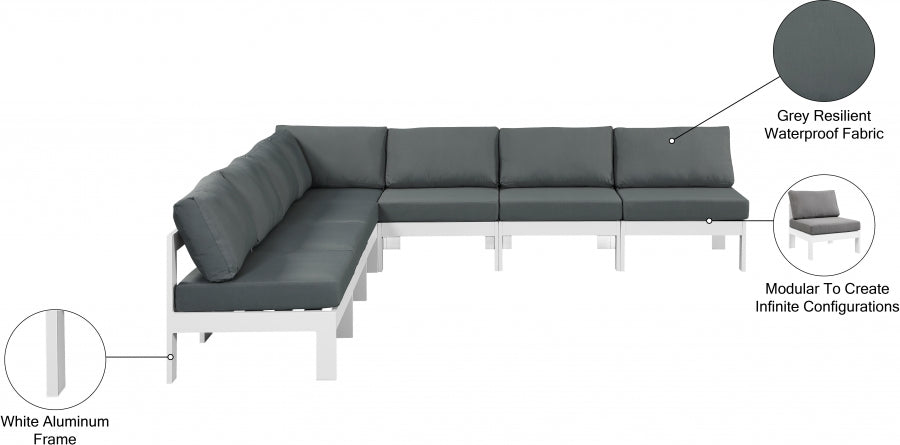 Nizuc 120" Water Resistant Fabric Upholstered Outdoor Patio 7pc. Modular Sectional