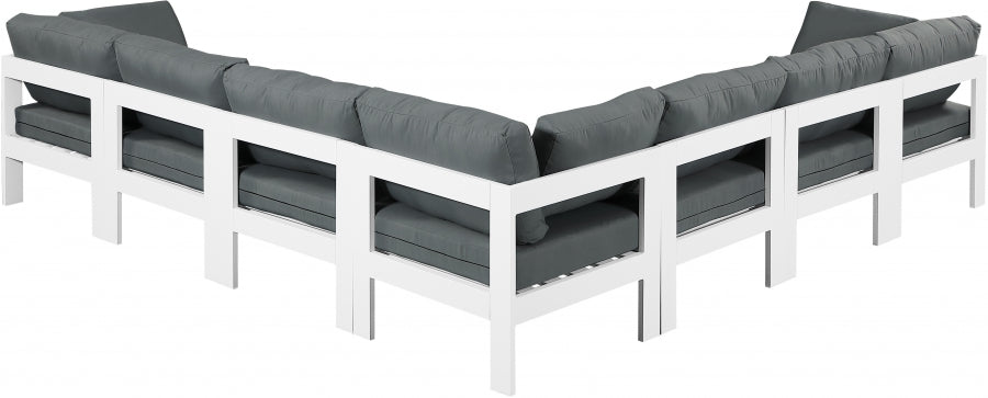 Nizuc 120" Water Resistant Fabric Upholstered Outdoor Patio 7pc. Modular Sectional