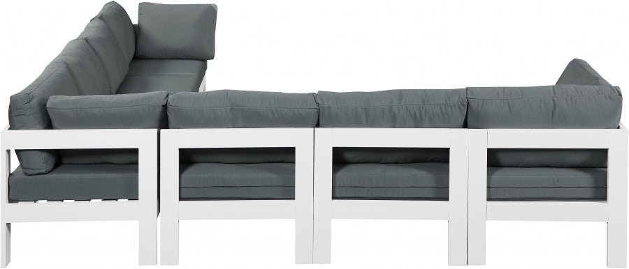 Nizuc 120" Water Resistant Fabric Upholstered Outdoor Patio 7pc. Modular Sectional