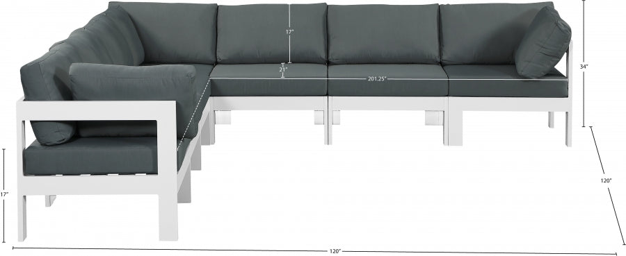 Nizuc 120" Water Resistant Fabric Upholstered Outdoor Patio 7pc. Modular Sectional
