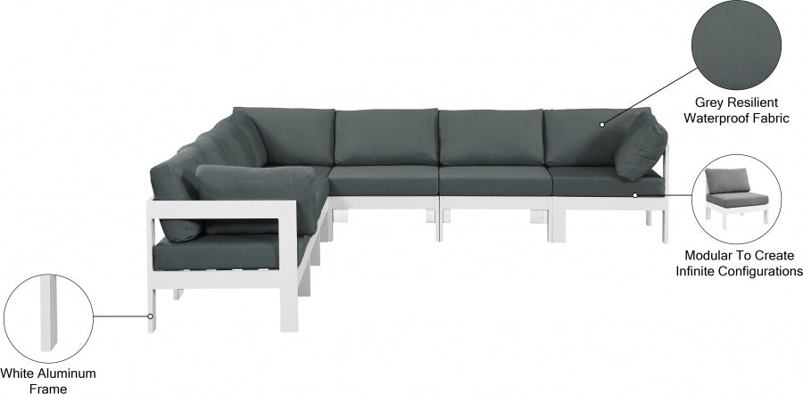 Nizuc 120" Water Resistant Fabric Upholstered Outdoor Patio 7pc. Modular Sectional