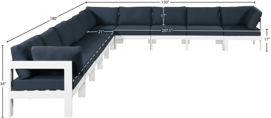 Nizuc 180" Water Resistant Fabric Upholstered Outdoor Patio 10pc. Modular Sectional