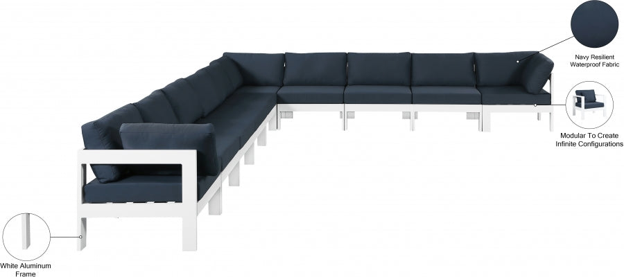 Nizuc 180" Water Resistant Fabric Upholstered Outdoor Patio 10pc. Modular Sectional