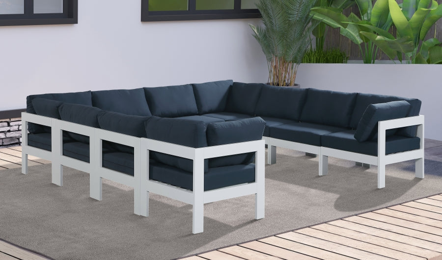 Nizuc 120" Water Resistant Fabric Upholstered Outdoor Patio 10pc. Modular Sectional