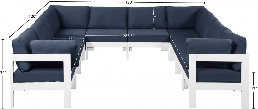 Nizuc 120" Water Resistant Fabric Upholstered Outdoor Patio 10pc. Modular Sectional