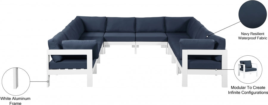 Nizuc 120" Water Resistant Fabric Upholstered Outdoor Patio 10pc. Modular Sectional