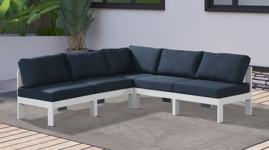 Nizuc 90" Water Resistant Fabric Upholstered Outdoor Patio 5pc. Modular Sectional