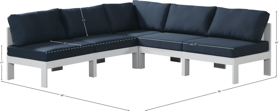 Nizuc 90" Water Resistant Fabric Upholstered Outdoor Patio 5pc. Modular Sectional