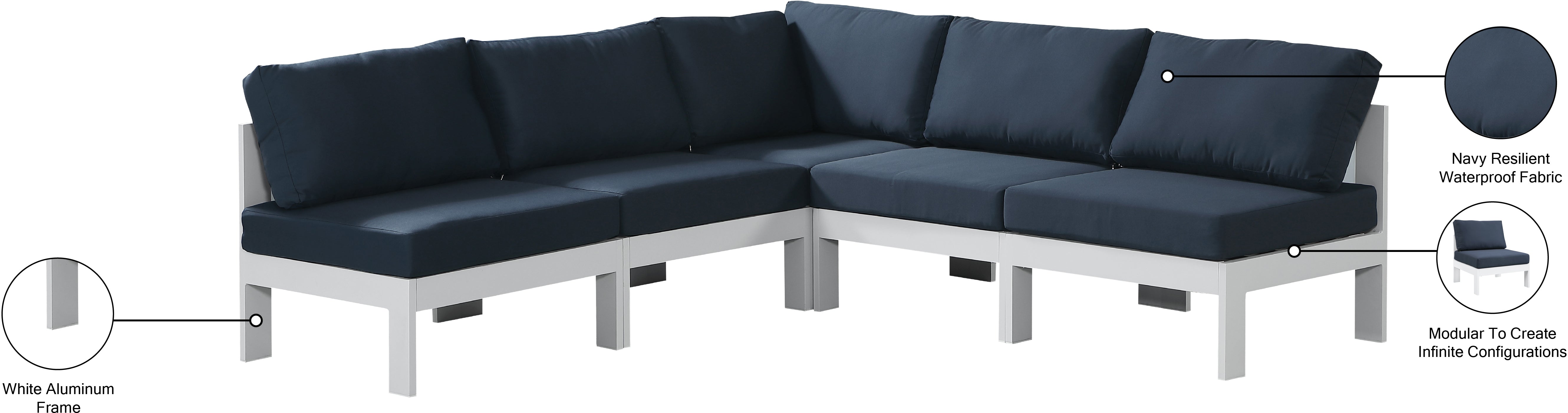 Nizuc 90" Water Resistant Fabric Upholstered Outdoor Patio 5pc. Modular Sectional
