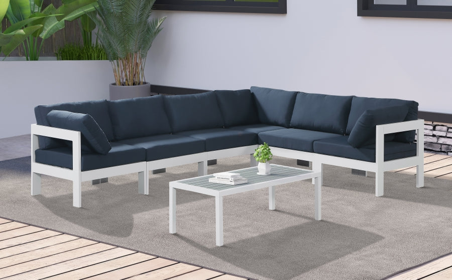 Nizuc 120" Water Resistant Fabric Upholstered Outdoor Patio 6pc. Modular Sectional