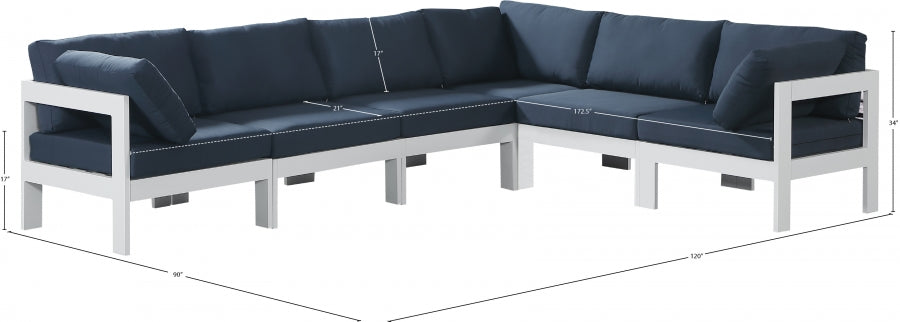Nizuc 120" Water Resistant Fabric Upholstered Outdoor Patio 6pc. Modular Sectional