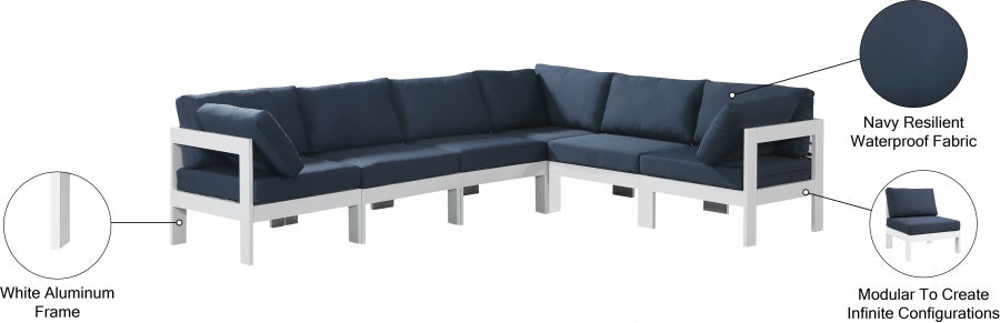 Nizuc 120" Water Resistant Fabric Upholstered Outdoor Patio 6pc. Modular Sectional