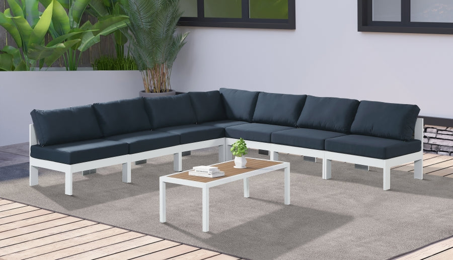 Nizuc 120" Water Resistant Fabric Upholstered Outdoor Patio 7pc. Modular Sectional