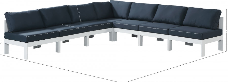 Nizuc 120" Water Resistant Fabric Upholstered Outdoor Patio 7pc. Modular Sectional